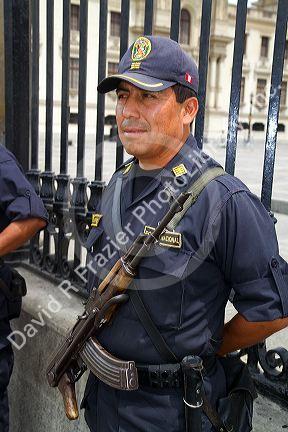 National police officer of Lima, Peru.