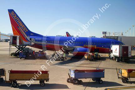 Southwest Boeing 737 at the Las Vegas airport, Nevada, USA.