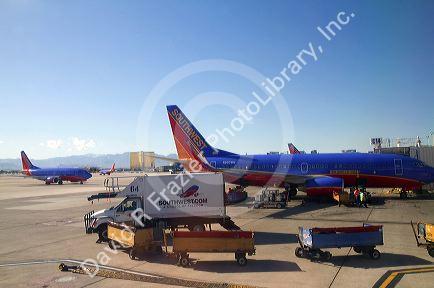 Southwest Boeing 737 at the Las Vegas airport, Nevada, USA.