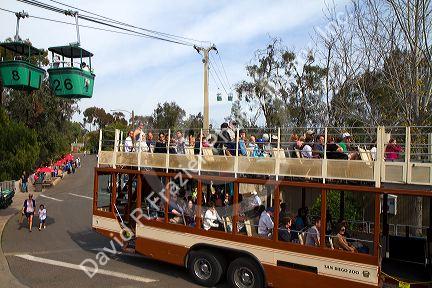 Double decker bus guided tour of the San Diego Zoo located in Balboa Park, California, USA.