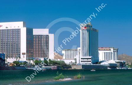 Laughlin, Nevada along the Colorado River is a gambling mecca of high rise hotels and casinos.