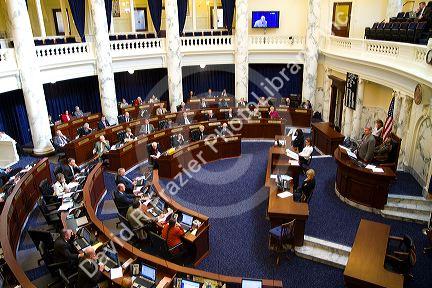 Idaho House of Representatives in session at the Idaho State Capitol building located in Boise, Idaho, USA.