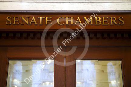 Idaho Senate Chambers at the Idaho State Capitol building located in Boise, Idaho, USA.