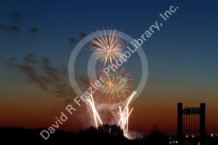 Fourth of July fireworks display in Boise, Idaho, USA.