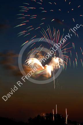 Fourth of July fireworks display in Boise, Idaho, USA.