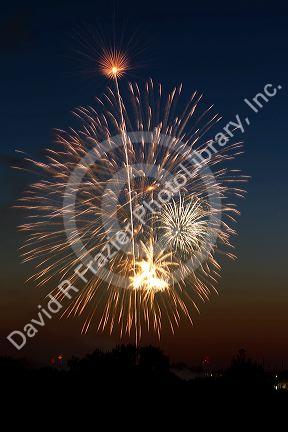 Fourth of July fireworks display in Boise, Idaho, USA.