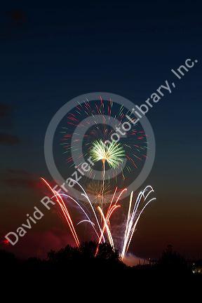 Fourth of July fireworks display in Boise, Idaho, USA.