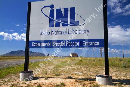 Sign for the Idaho National Laboratory at the EBR-I decommissioned research nuclear reactor atomic museum located in the desert near Arco, Idaho, USA.  World's first atomic power plant.