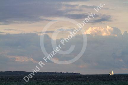 Sailboat on Lake Michigan, Michigan, USA.