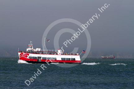 The Harbor Queen vessel is part of the Red and White Fleet that provides San Francisco Bay cruises at San Francisco, California, USA. 