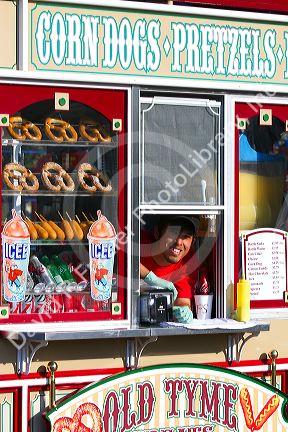 Shop selling snacks on Pier 39 in San Francisco, California, USA.