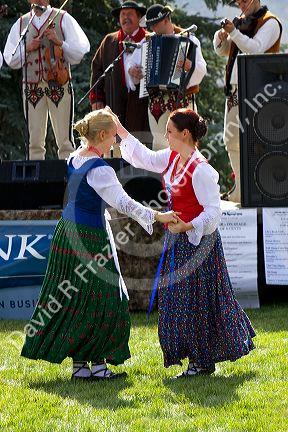 Polish Highlanders folk dancers and musicians perform at the Trailing of the Sheep Festival in Hailey, Idaho, USA.