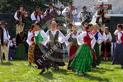 Polish Highlanders folk dancers perform at the Trailing of the Sheep Festival in Hailey, Idaho, USA.