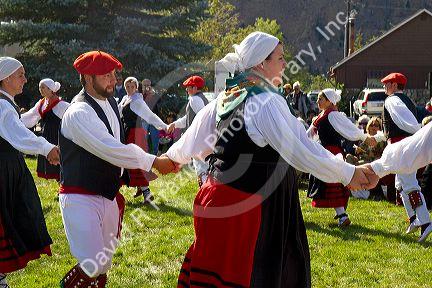 The Oinkari Basque Dancers perform at the Trailing of the Sheep Festival in Hailey, Idaho, USA.