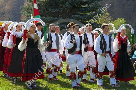 The Oinkari Basque Dancers perform at the Trailing of the Sheep Festival in Hailey, Idaho, USA.