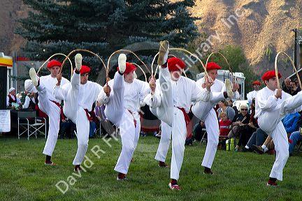 The Oinkari Basque Dancers perform at the Trailing of the Sheep Festival in Hailey, Idaho, USA.