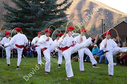 The Oinkari Basque Dancers perform at the Trailing of the Sheep Festival in Hailey, Idaho, USA.