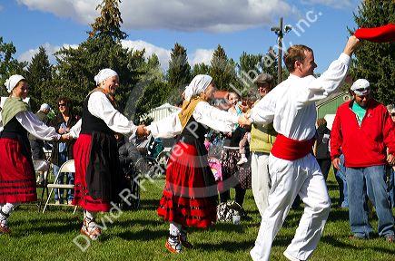The Oinkari Basque Dancers perform at the Trailing of the Sheep Festival in Hailey, Idaho, USA.