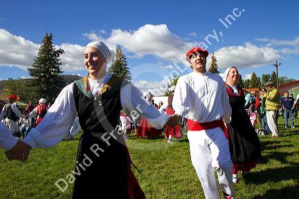 The Oinkari Basque Dancers perform at the Trailing of the Sheep Festival in Hailey, Idaho, USA.