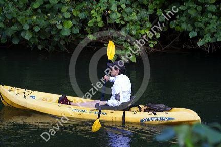 Kayaking the Hanalei River on the island of Kauai, Hawaii, USA.