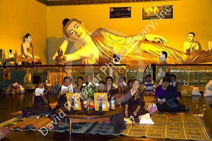 Laying buddha at the Shwedagon Paya located in (Rangoon)Yangon, (Burma) Myanmar.