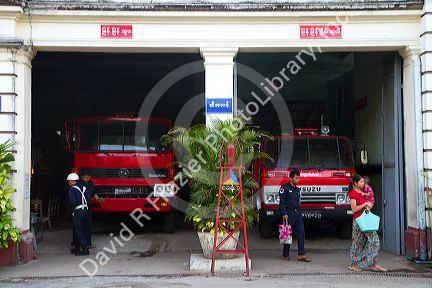 Fire station in (Rangoon) Yangon, (Burma) Myanmar.