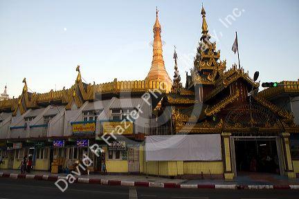 Sule Paya located in the heart of downtown (Rangoon) Yangon, (Burma) Myanmar.