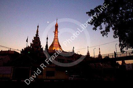 Sule Paya located in the heart of downtown (Rangoon) Yangon, (Burma) Myanmar.