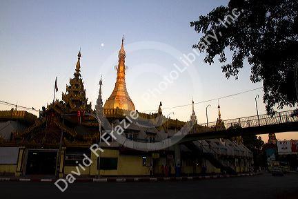 Sule Paya located in the heart of downtown (Rangoon) Yangon, (Burma) Myanmar.
