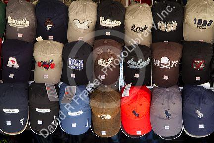 Knock off american brand baseball hats being sold in (Rangoon) Yangon, (Burma) Myanmar.