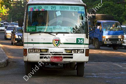 Bus on the street in (Rangoon) Yangon, (Burma) Myanmar.