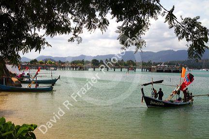 Fishing boats in the Gulf of Thailand at Chaweng beach on the island of Ko Samui, Thailand.