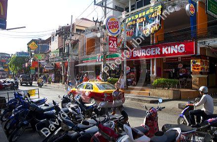 Street scene at Chaweng beach village on the island of Ko Samui, Thailand.