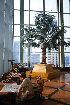 The lobby of the Baiyoke Sky Hotel located in the Baiyoke Tower II in the Ratchathewi district of Bangkok, Thailand.