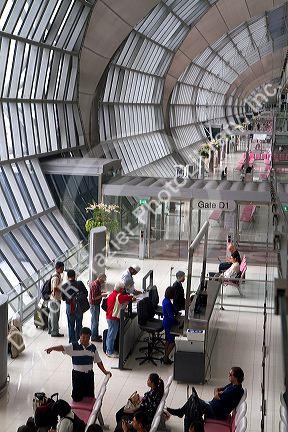 Departure gate and waiting area in the terminal at the Suvarnabhumi Airport also known as the New Bangkok International Airport in Bangkok, Thailand.