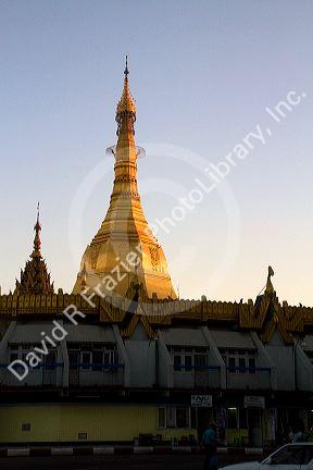 Sule Paya located in the heart of downtown (Rangoon) Yangon, (Burma) Myanmar.