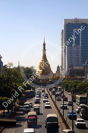 Sule Paya Road located in the heart of downtown (Rangoon) Yangon, (Burma) Myanmar.