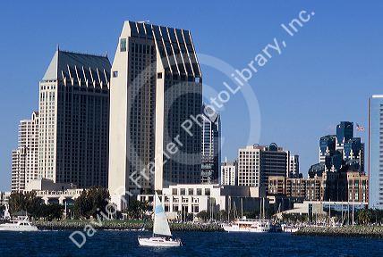 A sailboat in San Diego Harbor, California.