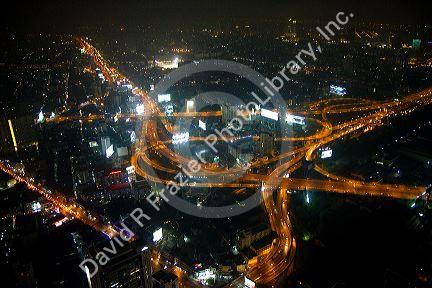 View of the Bangkok cityscape at night taken from the Baiyoke Tower II, Thailand.