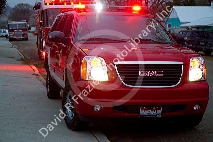 Fire command vehicle responds to an emergency in Boise, Idaho, USA.