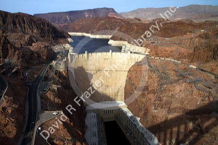The Hoover Dam located in the Black Canyon of the Colorado River on the border between Arizona and Nevada, USA.