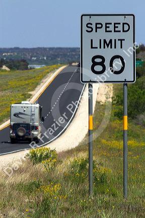 Speed Limit 80 mph road sign along Interstate 10 in west Texas, USA.