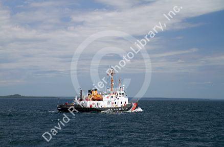 United States Coast Guard Cutter, Biscayne Bay icebreaking tug on Lake Huron, Michigan, USA.