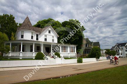 Historic home on Mackinac Island located in Lake Huron, Michigan, USA.