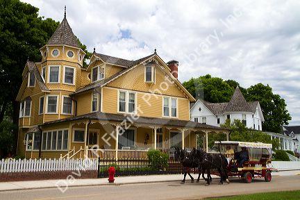 Historic home on Mackinac Island located in Lake Huron, Michigan, USA.
