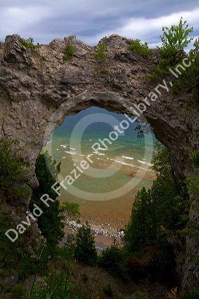Arch Rock on Mackinac Island located in Lake Huron, Michigan, USA.