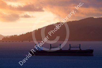 Sunset on the Columbia River at Astoria, Oregon, USA.