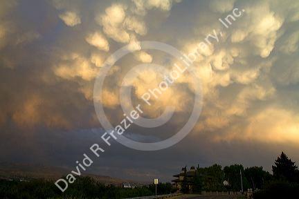Mammatus clouds drooping with moisture over Boise, Idaho, USA.