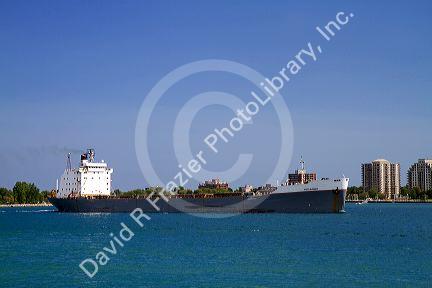 Tecumseh bulk carrier ship on the St. Clair River at Port Huron, Michigan, USA.