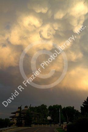 Mammatus clouds drooping with moisture over Boise, Idaho, USA.